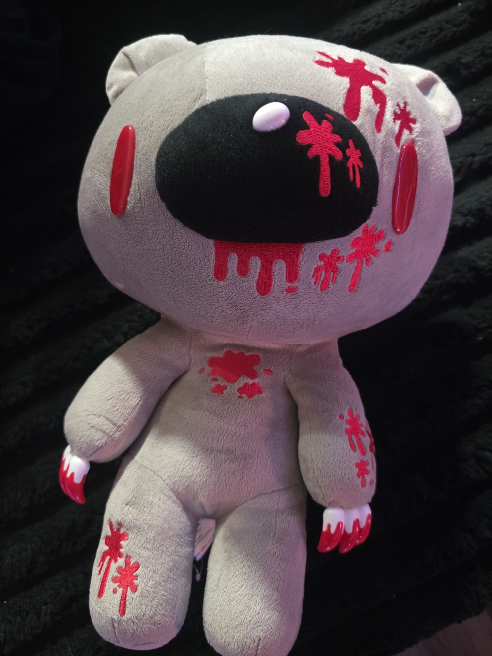 Gray Plush Dog Toy with Red Accent Details - Soft Pet Plush